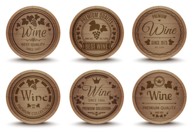 6款复古葡萄酒橡木桶标签矢量图素材中国网精选