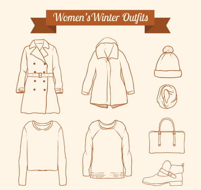8款手绘冬季女性服饰元素矢量图素材天下精选