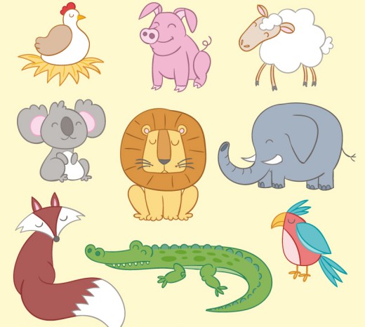 9款卡通笑脸动物矢量素材素材天下精选