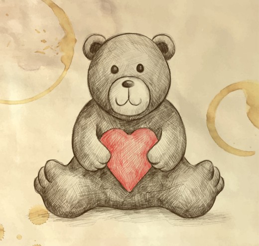 彩绘抱爱心的玩偶熊矢量素材16素材网精选
