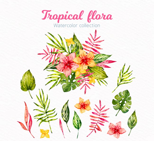 水彩绘美丽热带花束矢量图16素材网精选
