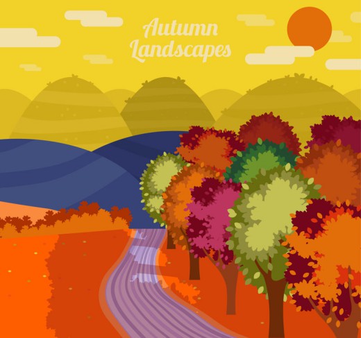 秋季山间道路风景矢量素材16设计网精选
