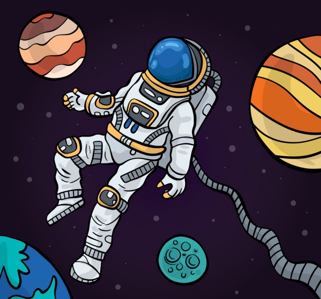 彩绘遨游太空的宇航员矢量素材普贤居素材网精选