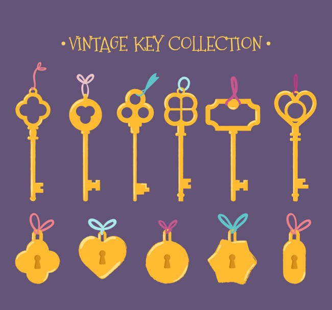 5款金色锁头和6款钥匙矢量素材普贤居素材网精选