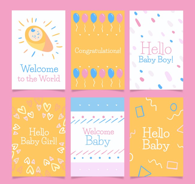 6款手绘迎婴卡片设计矢量素材16设计网精选