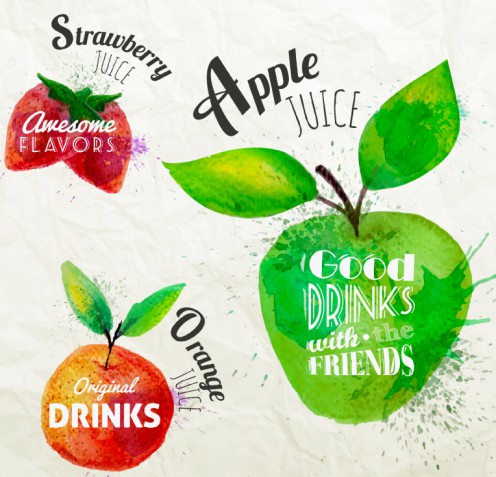 3款水彩果汁标签矢量素材16设计网精选