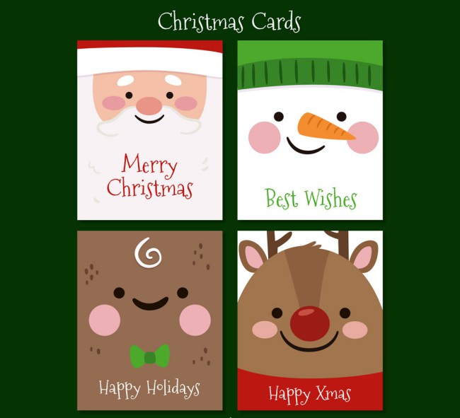 4款可爱圣诞角色卡片矢量素材16素材网精选