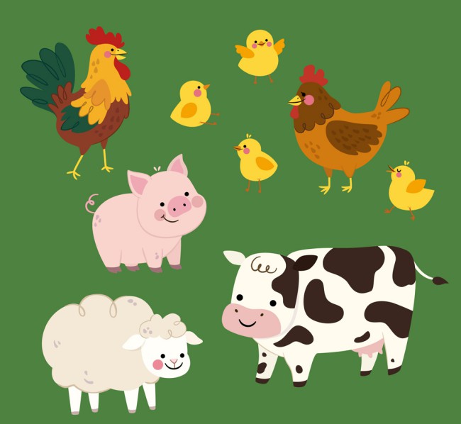 9款可爱笑脸农场动物矢量图16素材网精选