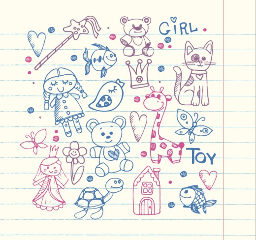 16款彩绘女孩玩具矢量素材16素材网精选