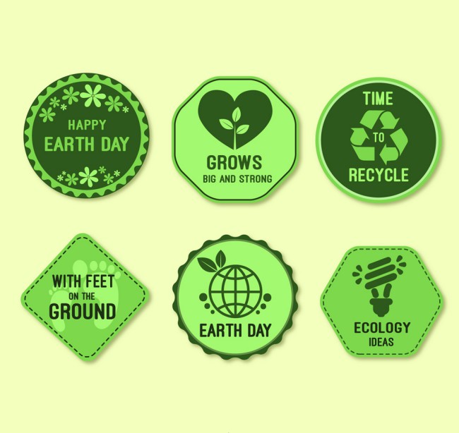6款绿色世界地球日标签矢量图素材天下精选