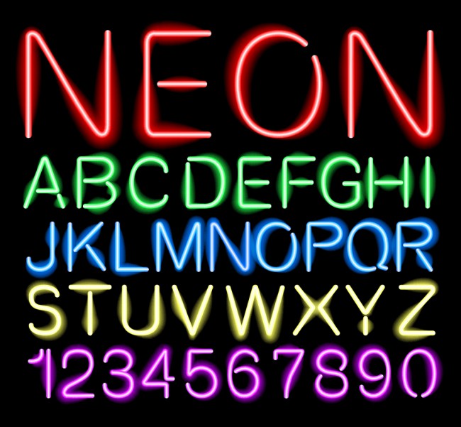 36款彩色霓虹灯字母和数字设计矢量图16设计网精选
