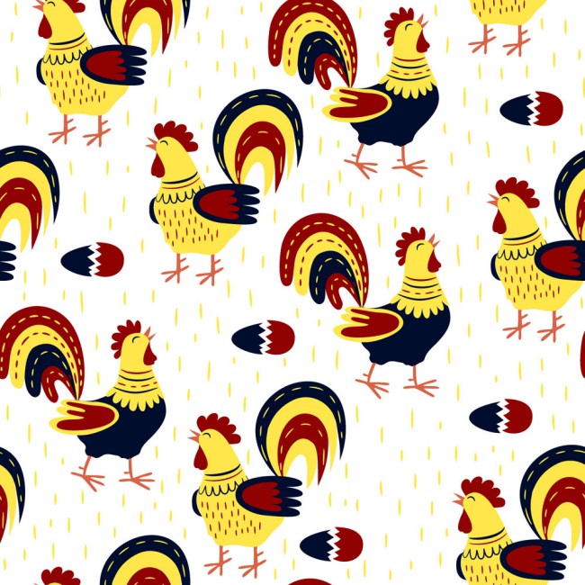 彩色公鸡无缝背景矢量素材16设计网精选