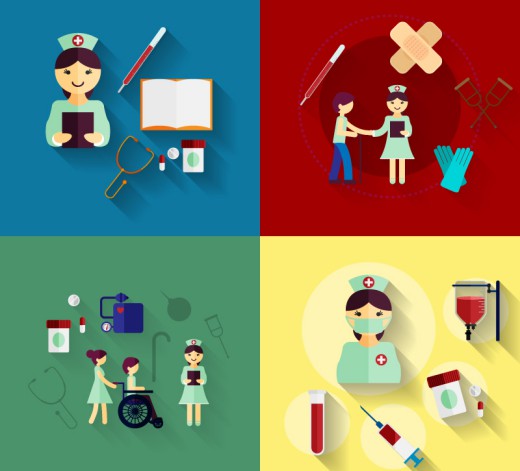 4款护士和创意医疗插画矢量素材素