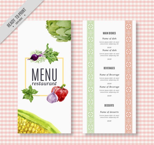 彩绘蔬菜餐馆菜单矢量素材16设计网