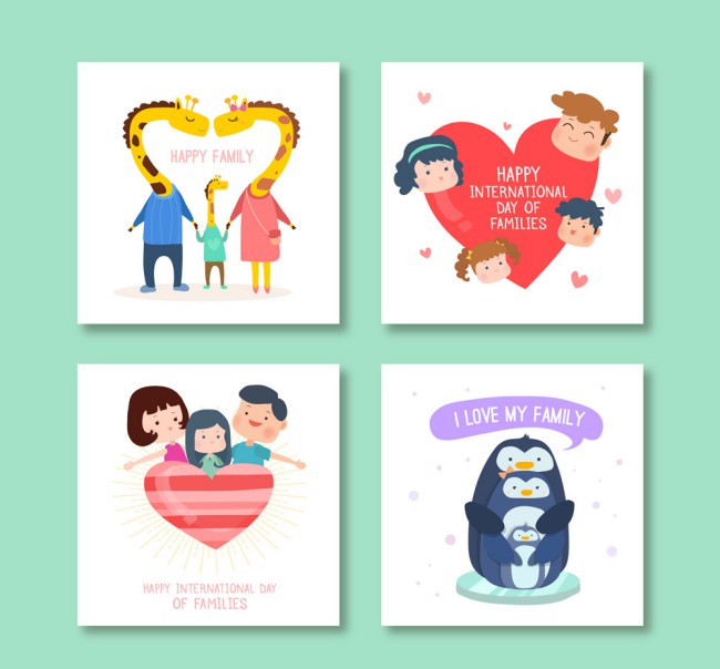 4款创意国际家庭日快乐卡片矢量素材素材中国网精选