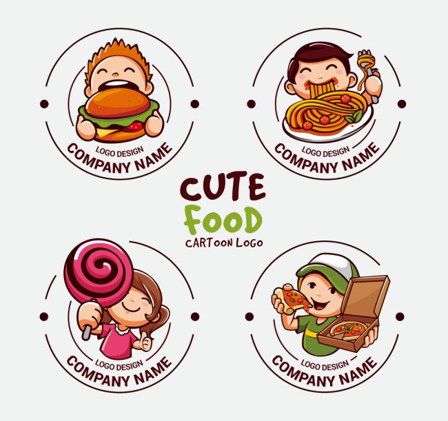 4款可爱卡通人物餐饮标志矢量图素材中国网精选