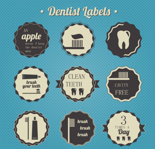 复古牙齿护理标签矢量素材16素材网