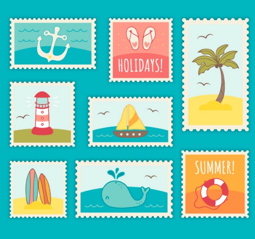 8款清新夏季邮票矢量素材16素材网