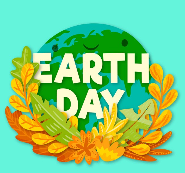 创意世界地球日被树叶包围的地球矢量图普贤居素材网精选