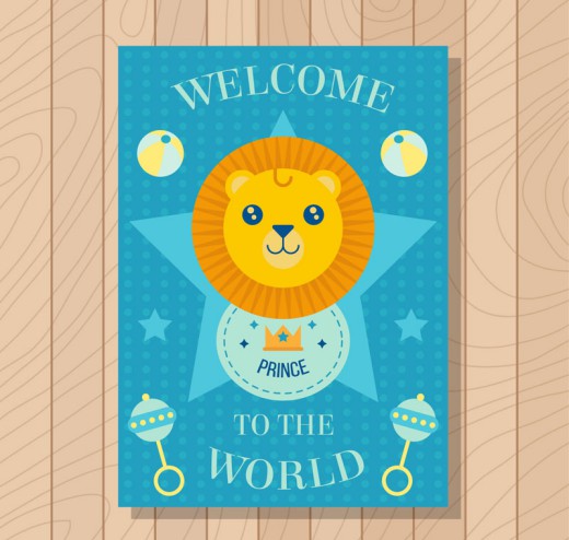 可爱小狮子迎婴卡片矢量素材16图库网精选
