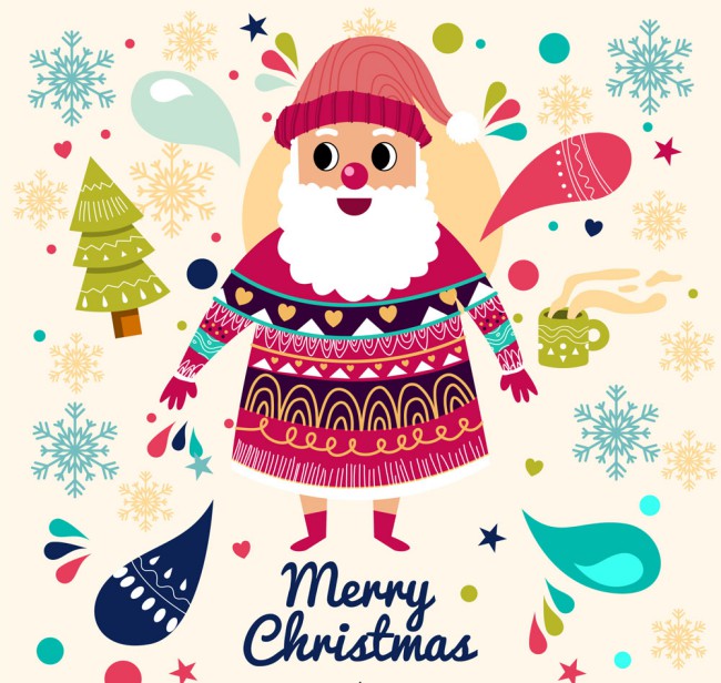 彩绘穿花纹衣的圣诞老人矢量图普贤居素材网精选