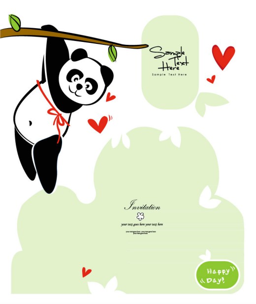 卡通爬树枝的熊猫设计矢量素材16图库网精选