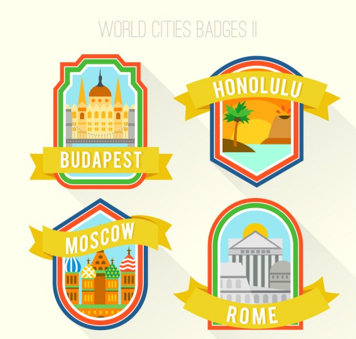 4款环球旅行城市标签矢量素材16素材网精选