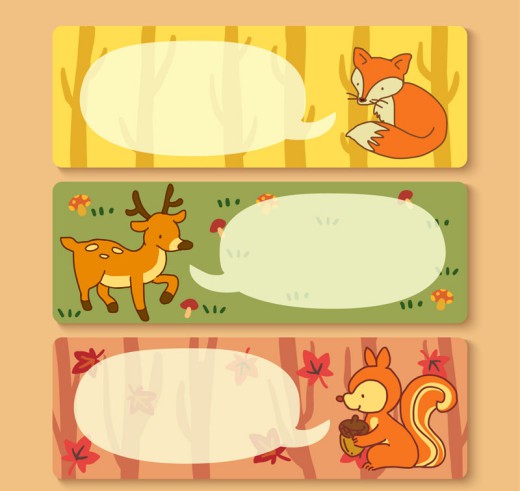 3款卡通森林动物对话框矢量素材普
