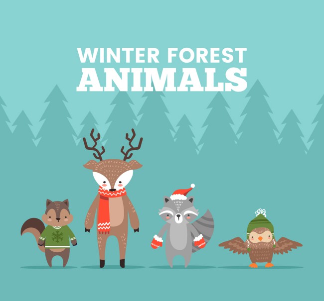 4只可爱冬季森林动物矢量素材16图库网精选