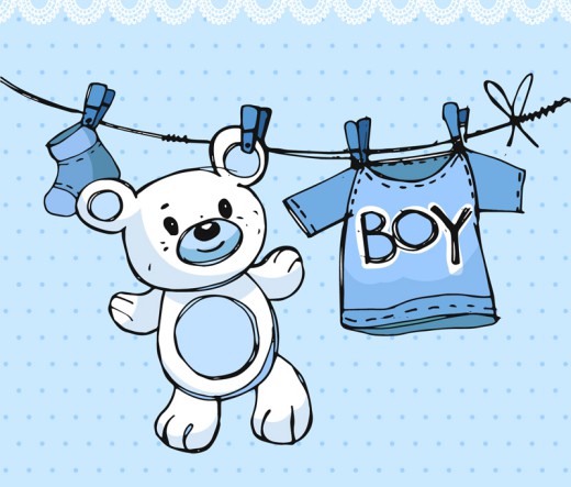 蓝色晾衣绳和玩具熊矢量图素材中国网精选