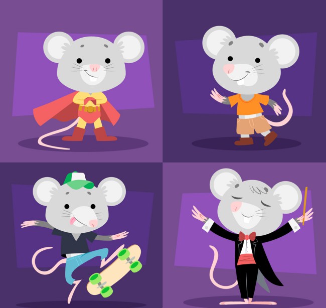 4款卡通灰色老鼠矢量素材16设计网精选