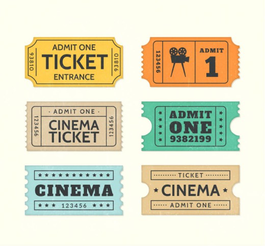 6款彩色电影票设计矢量图16素材网精选