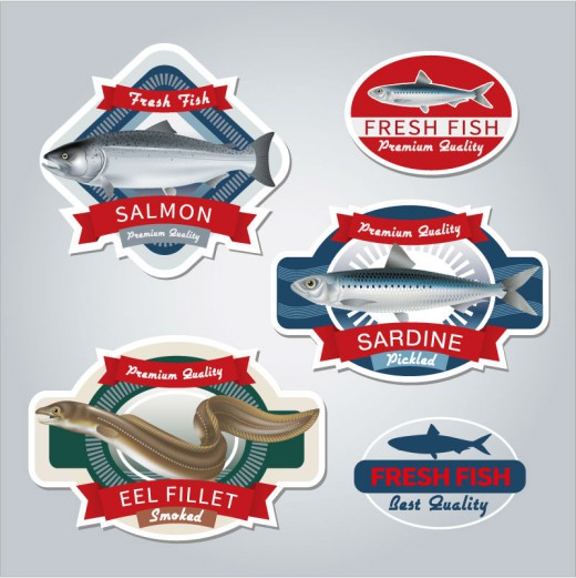 新鲜鱼类产品标签矢量素材16设计网精选