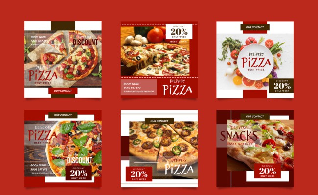 6款红色披萨促销传单矢量素材素材中国网精选