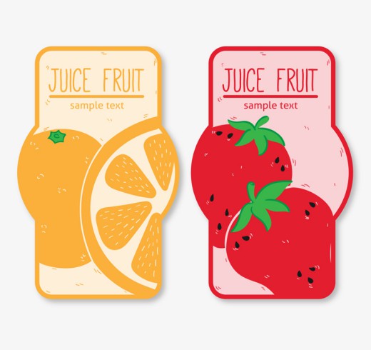 2款彩色果汁橙子和草莓标签矢量素
