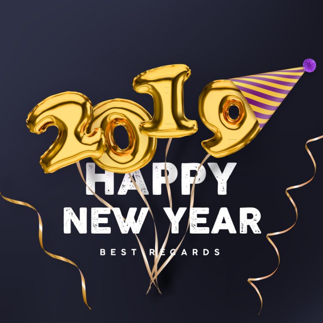 2019年金色新年气球艺术字矢量素材16素材网精选