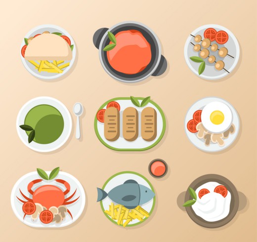 9款美味食物俯视图设计矢量素材16素材网精选