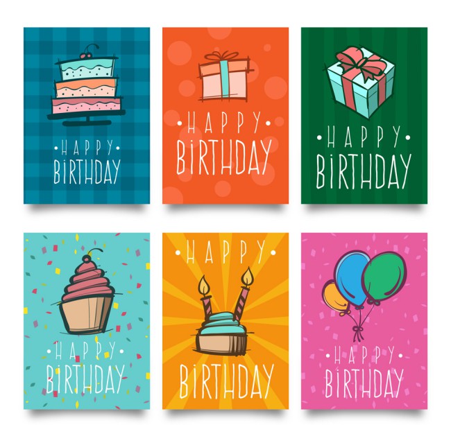 6款彩绘生日卡片设计矢量素材16图库网精选