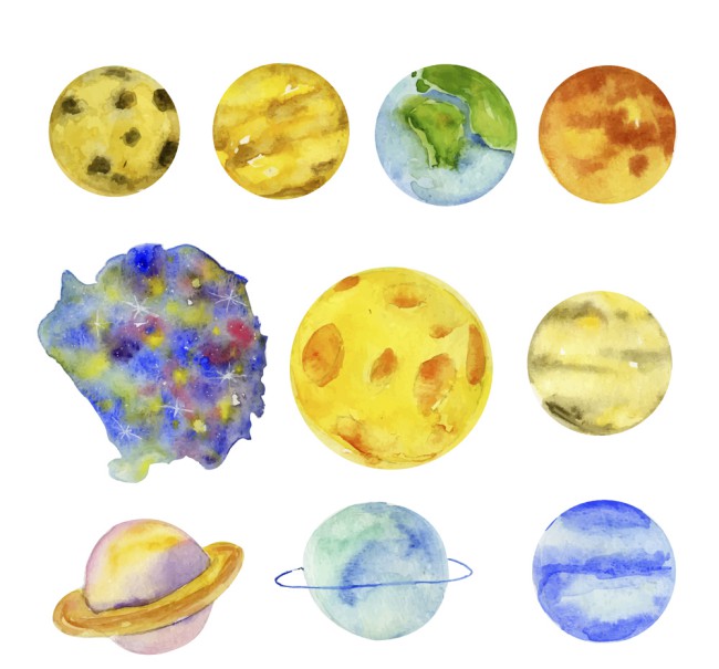 水彩绘太阳系设计矢量素材16素材网精选