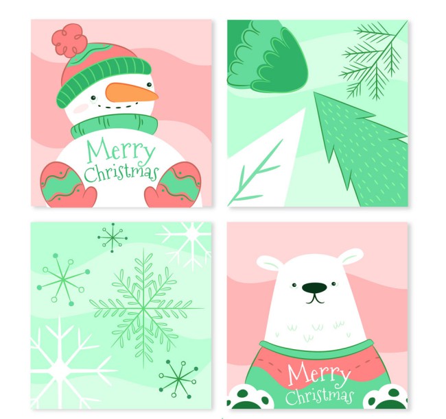 4款手绘圣诞节卡片矢量素材普贤居