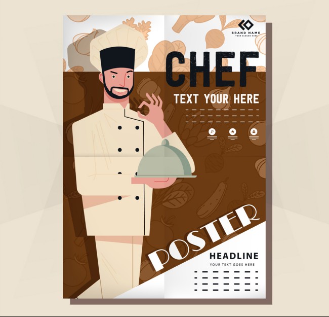 创意端菜肴的厨师海报矢量素材16图库网精选