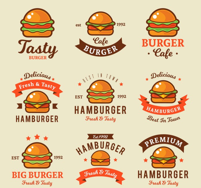 9款彩色汉堡包标志矢量素材16图库网精选