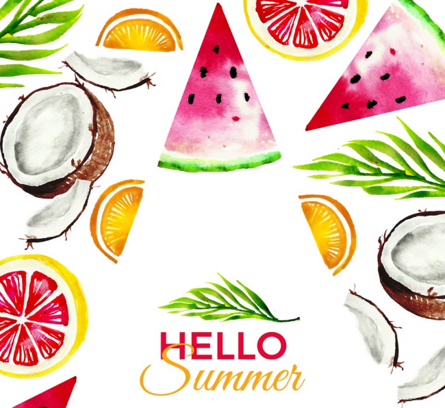 彩绘美味夏季水果矢量素材16素材网精选