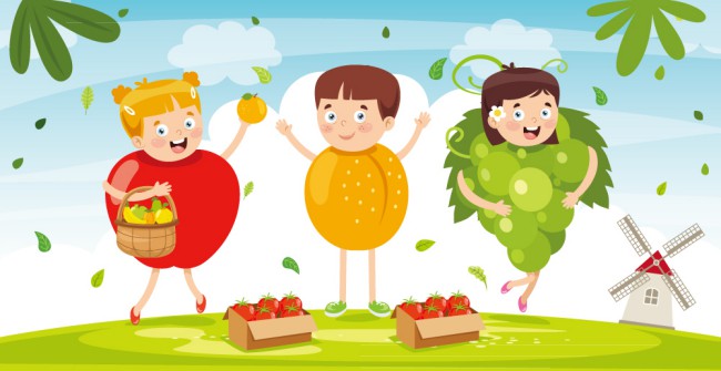 3个卡通穿水果服装的儿童矢量图普贤居素材网精选