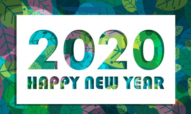 2020年彩色树叶新年艺术字矢量图16素材网精选