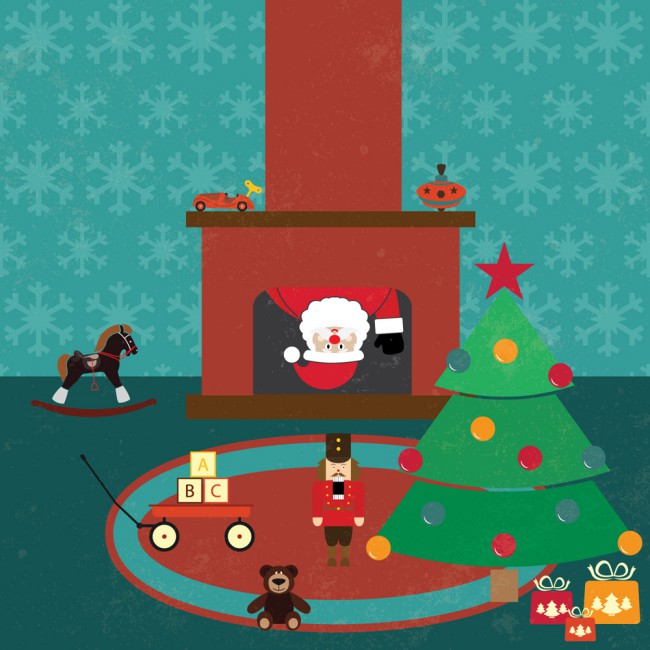 可爱钻壁炉的圣诞老人插画矢量图普贤居素材网精选