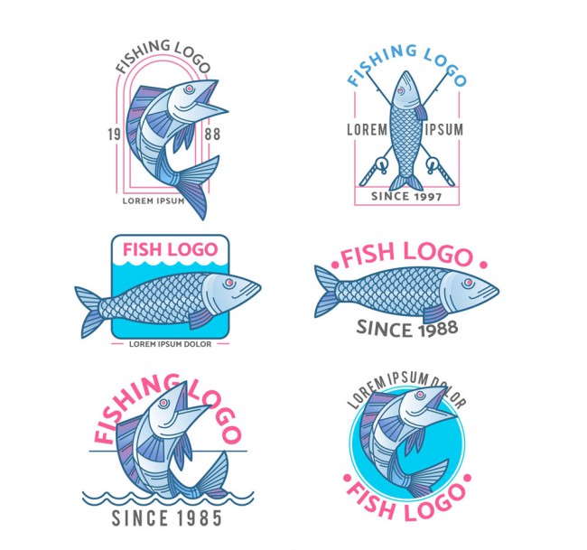 6款手绘鱼类标志矢量素材素材中国网精选