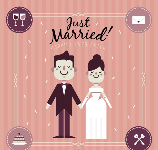 幸福的新婚夫妇插画矢量素材普贤居素材网精选
