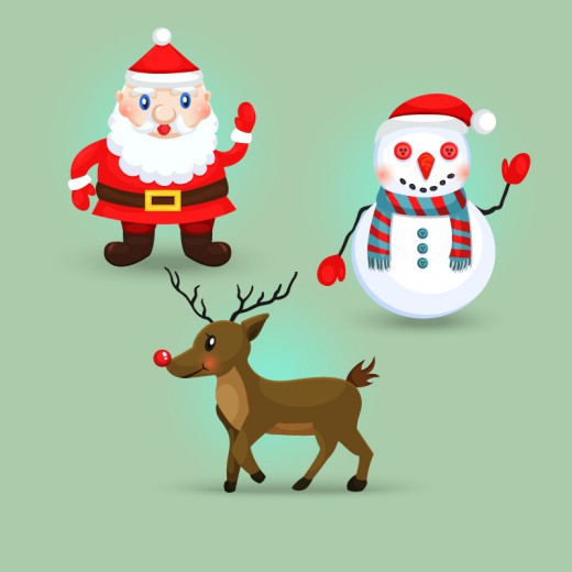 圣诞老人雪人与驯鹿矢量素材16设计网精选