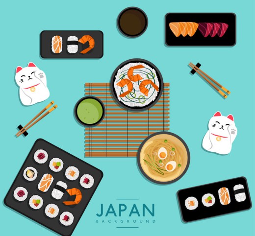 6盘美味日本料理矢量素材素材中国网精选